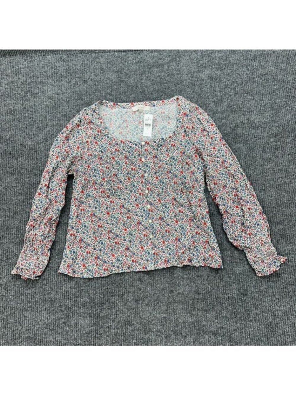 Loft Floral Blouse Long Sleeve Square Neckline Boho Cottagecore Womens Sz XL NEW